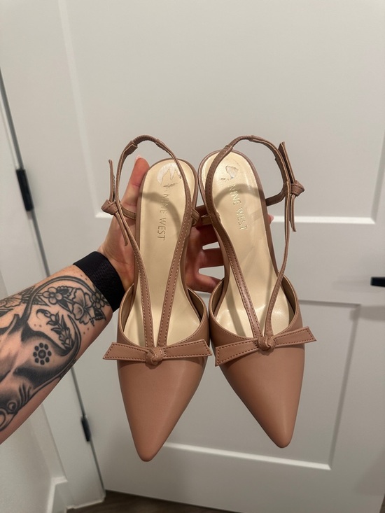 Nine West Shoes - Nine West Taupe Pointed-Toe Slingback Pumps with Bow
